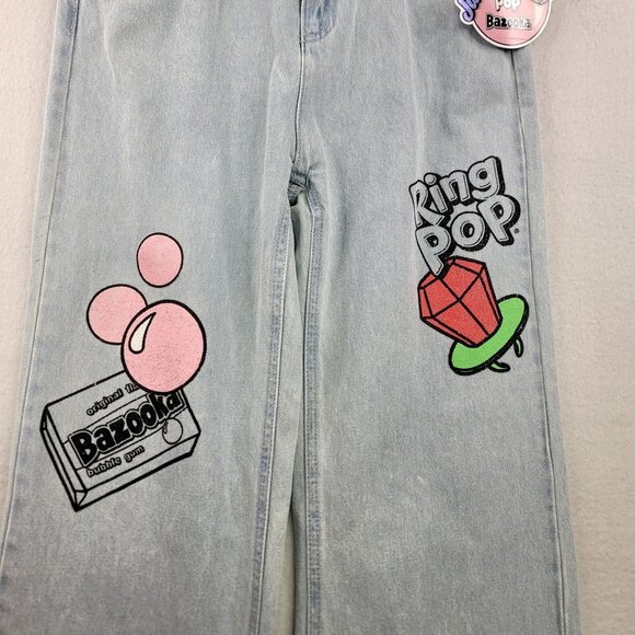 Justice Girls Bazooka Ring Pop Graphic Baggy Jeans Holographic Belt Size 10 NEW - Picture 2 of 9